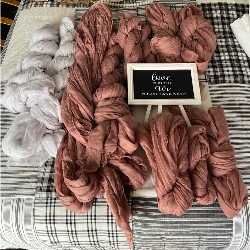 Cheesecloth Table Runners & Wedding Arch Drapery Mauve & White